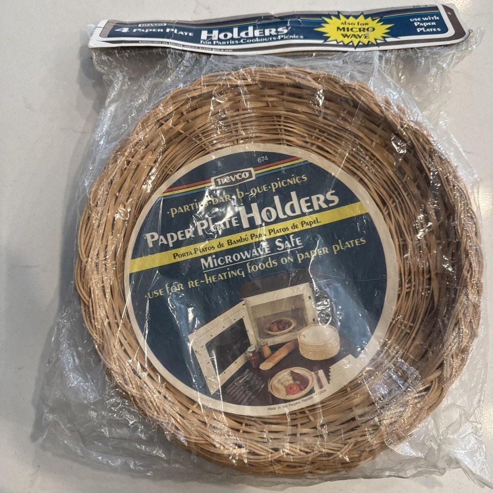 VTG Paper Plate Holders Wicker‎ Rattan Bamboo Set Of 4 Boho Camping Picnic Party